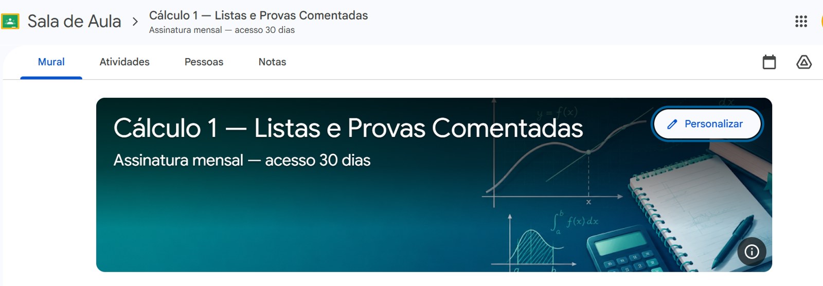 Google Sala de Aula do projeto